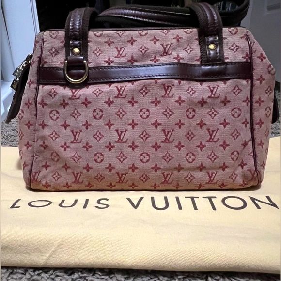 RARE vintage LV denim burgundy Josephine mini Lin. - Picture 5 of 14